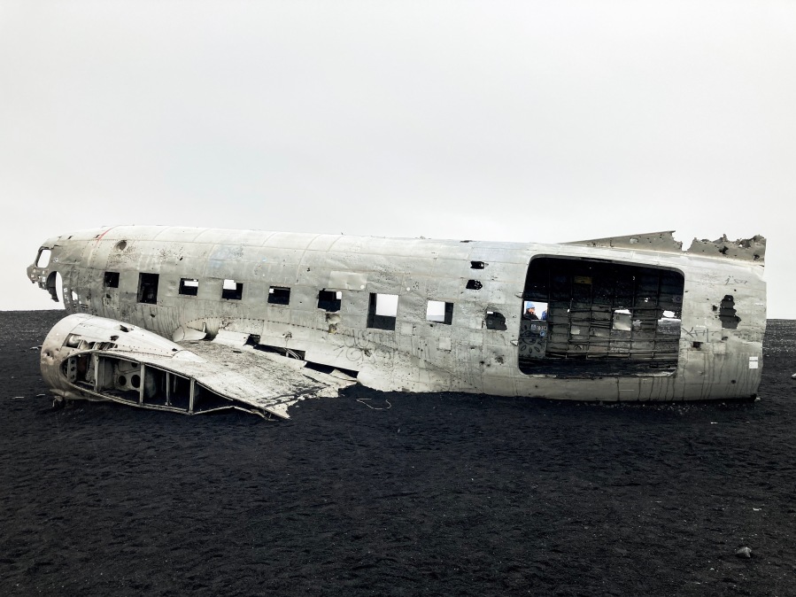 The DC-3 Plane Wreck on a black beach in Iceland.
